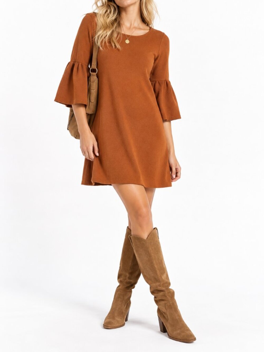 Anthropologie Moth Chester Sweater Dress Rust Orange Bell Sleeve Tunic XS